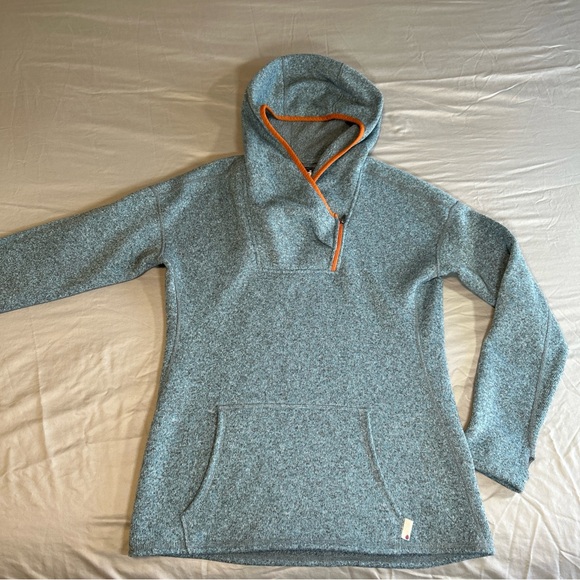 Stio Sweaters - Stio Women's Heather Slate Zip Funnel Neck Sweater with Orange Trim Hoodie